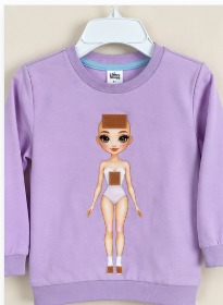 Base lavender sweatshirt showing the printed doll design without accessories